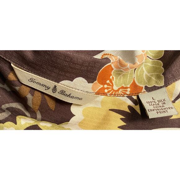 Tommy Bahama Mens 100% Silk Hawaiian Style Shirt Size L Dark Brown Floral - Picture 6 of 13